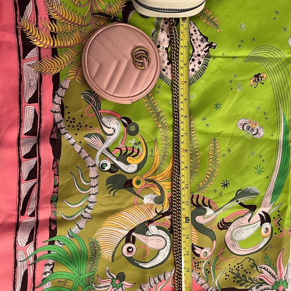 AUTHENTIC GUCCI GG Marmont Mini leather cream white pouch w/soft pink coin purse - Picture 8 of 14